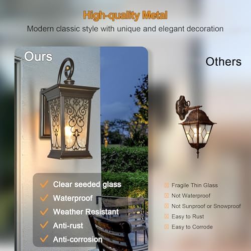 ALVIME Outdoor Wall Light Fixtures, 17 Inch Oil Rubbed Bronze Exterior Lighting Fixtures, Waterproof Outdoor Sconce Lights, Outside Porch Lanterns for House, Farmhouse, E26 Base&Clear Seeded Glass - Image 5