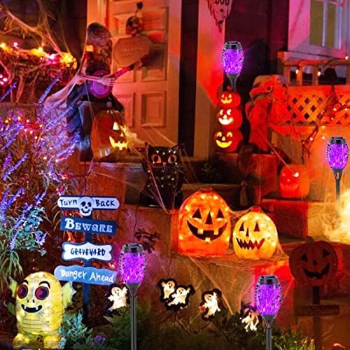 EOYIZW 8 Pack Purple Solar Torch Lights Outdoor, Halloween Decoration - Image 2