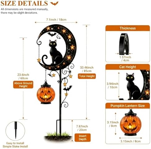 Halloween Solar LED Garden Stake Light Black Cat Jack-O-Lantern - Image 4