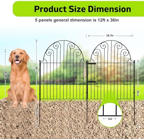 Garden Fence 5 Panels, 36 in H Above Ground, No Dig Metal Fence - Image 2