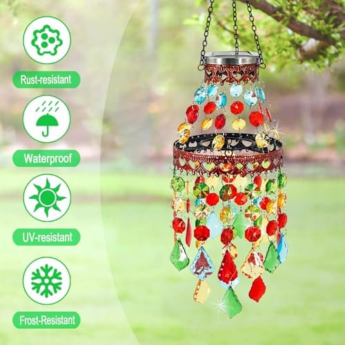 Hanging Solar Lantern Outdoor Chandelier,2 Tier Acrylic Crystal Wind Chimes - Image 2