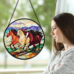Running Horses Stained Glass Window Hanging Suncatcher Gift for Women 15" - Image 2