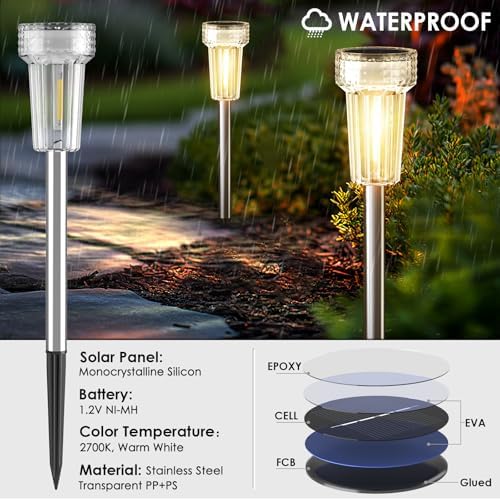 Mancra 12 Pack Solar Pathway Lights Outdoor, Waterproof Metal Solar Outdoor Lights Tungsten Bulb Landscape Lighting Garden Decor for Path Yard Lawn Walkway Driveway - Image 3