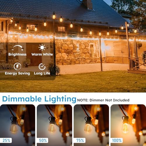 GvvooHome S11 LED Outdoor String Lights 300FT, Shatterproof & Waterproof Patio Lights with 92 Plastic Bulbs for Porch, Deck, Garden, Backyard, Balcony, 2700K Dimmable - Image 2