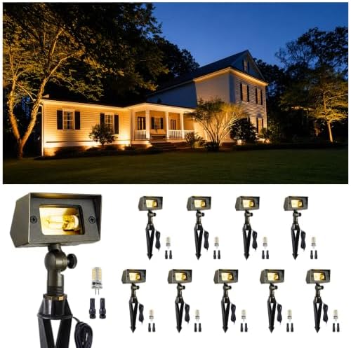 Gardenreet Low Voltage Wall Wash Lights - 12V Solid Brass LED Flood Lights Outdoor, Landscape Wired Waterproof, Bronze Wide Angle Lighting for Tree Garden Patio with 2700K 3W 270LM G4 Bulb 10 Pack by Gardenreet