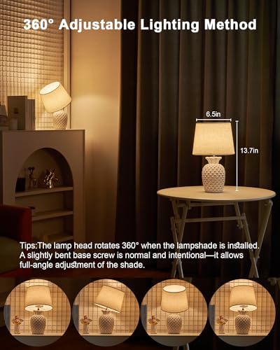 UMEXUS 13" Small Rechargeable Cordless Table Lamp, Pineapple Ceramic Base - Image 6