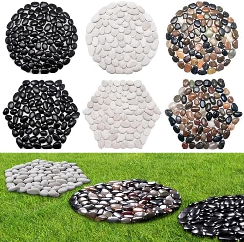 10in River Rock Stepping Stones Set - 6 Pack | Polished Pebble | Long-Lasting PVC Mesh Backing | Perfect for Garden Paths and Lawns Outdoor Landscaping Decoration | Rhombus and Round Set by Ausluru