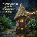 Topadorn Solar Fairy House Garden Statue, 12" Resin Cottage with LED Light - Image 2
