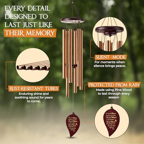 32 Inch Leaf Gold Memorial Wind Chimes for Loss of Loved One Sympathy Gift - Image 5
