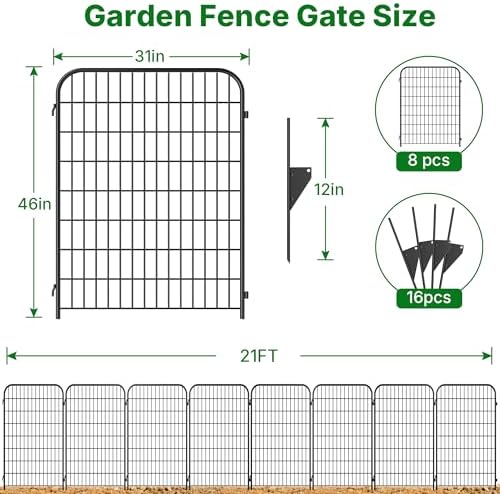 AMAGABELI 8 Panels 46 in(H) X 21 ft(L) Decorative Garden Fence Gate,No Dig Dog Fence Outdoor for Yard,Rustproof Tall Garden Fencing Animal Barrier Metal Wire Panel Border for Flower Bed,Patio - Image 2