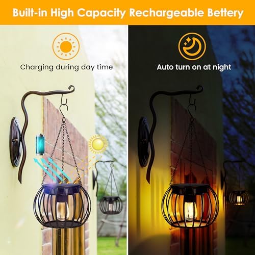 Outdoor Solar Hanging Lanterns, Black, Large, Set of 2 - Image 5