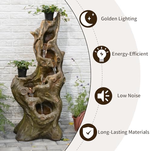 Sunlinua Water Fountain Outdoor, 5-Tier Cascading Realistic Tree Waterfall - Image 4