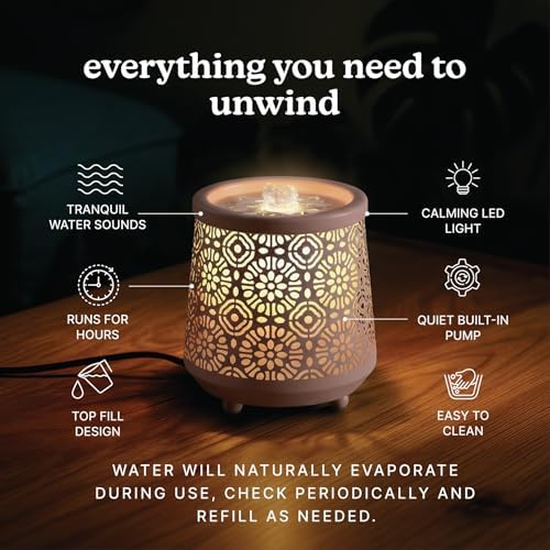 Homedics Indoor Relaxation Fountain with Light & Natural Sound (Pink) - Image 3