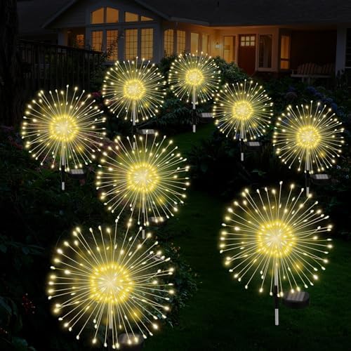 Solar Outdoor Lights Outdoor Waterproof 200 LED Firework Light Solar Powered Sparkles Landscape Fairy Light Outside Decorations Lights for Yard Patio Pathway Lawn Party Decoration, 8 Pack by Soarling