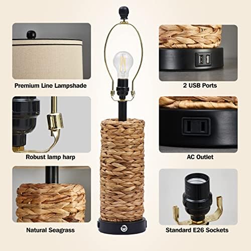 GyroVu Rattan Table Lamps Set of 2, Bedside Lamps for Bedroom Nightstand - Image 3