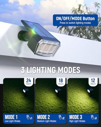 AUDERWIN 4 Pack 63 LED 3 Lighting Modes IP65 Waterpoof Solar Spot Warm Lights and 2 Pack 294 LED IP67 Solar Flood Lights - Image 2
