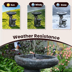 Solar Water Fountain for Bird Bath, Solar Powered Freestanding Water Feature with LED Lights, Multi-Tier Stacked Stone Bird Feeder & Planter for Yard, Porch and Outside Decor - Image 4