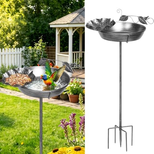 Echaprey Metal Bird Bath Outdoor Removable Bowl Heavy Duty Rustproof Gray by Echaprey