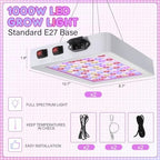 2 Pack 1000W LED Grow Light Full Spectrum Grow Lamps Dual Switch Greenhouse 96 LEDs Light with Veg and Bloom Buttons for Indoor Hydroponic Plant Flower Vegetable Seeding Growing and Flowering - Image 2