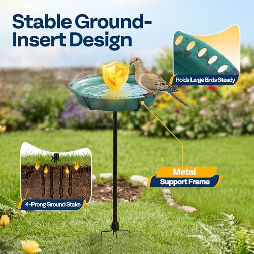 VIVOHOME Oval Bird Bath for Outside with Metal Ground Stake, Green - Image 5