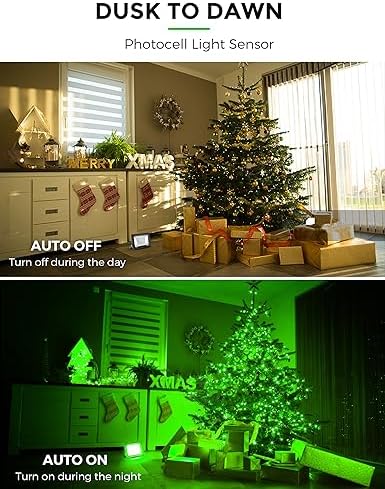 L LOHAS LED Green Christmas Flood Light Outdoor 50W Dusk to Dawn 2 Pack - Image 2