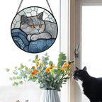 Stained Glass Window Hanging 4 Pcs Set Cute Cat 9.8" - Suncatcher Door Garden Sun Catcher Decor Birthday Mother's Day Christmas Comfort Gifts for Lost Pet Woman Nana Mom Men Friend - Image 4