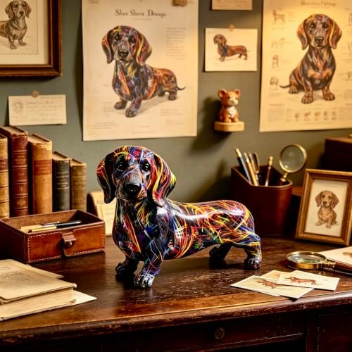 FUNSXBUG Colorful Dachshund Dog Statue Art Figurines Sculpture Collectibles Home Office Desktop Decor Outdoor Garden Display Decoration (Dachshund Dog 2) - Image 2