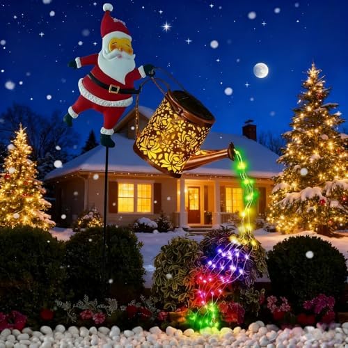 Christmas Solar Kettle Lights Garden Lawn Decorative Lights,Christmas Solar Kettle Lights Santa,Led Santa Watering Can Lights,Outdoor Christmass Decorations (Colorful Lights) by buynow