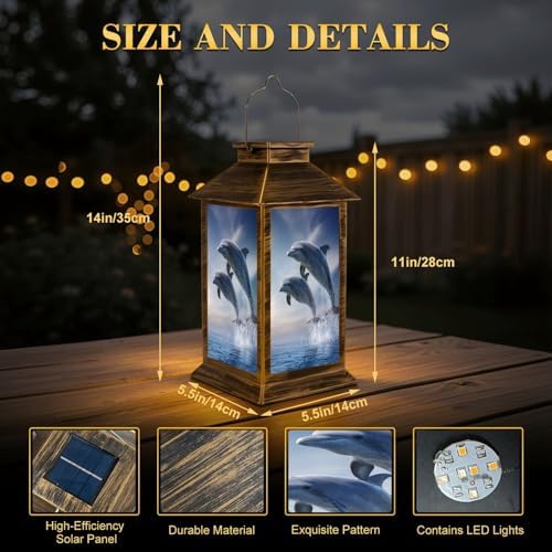 Solar Lantern Outdoor Waterproof Beautiful Bottlenose Dolphins Jumping Out sea Water Garden Decor LED Hanging Solar Lights Tabletop Lamp Gifts for Women Mom Outside Yard Patio Porch - Image 2
