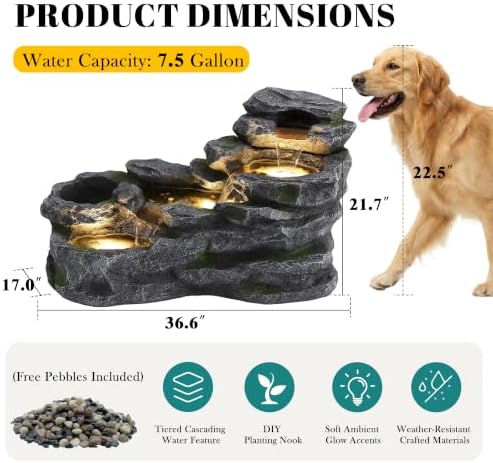 MAGIC UNION 4-Tier Cascading Rock Outdoor Waterfall Fountain, Gray - Image 3