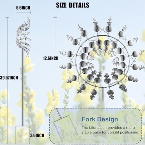 Windmill for Yard and Garden,Wind Spinner,Magical Metal Windmill, 3D Wind Powered Kinetic Sculpture, Dual-Tiered Opposite-Directional Rotation, Stainless Steel Wind Spinners (Silver) - Image 4