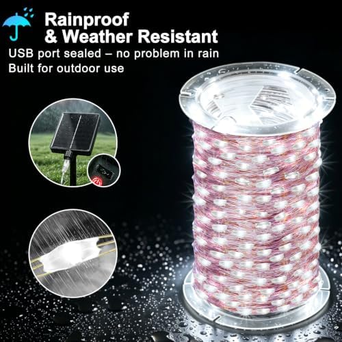 KNONEW 203FT 600LED Solar Fairy String Lights Outdoor Cool White 8 Modes - Image 7