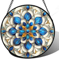Stained Glass Window Hanging - Blue and White Abstract Flowers Suncatcher for Door Terrace Garden Home Decor, Gold Sun Catcher Birthday Gifts for Lovers Women Men Dad Mom Nana 15 in by JOSUMALY