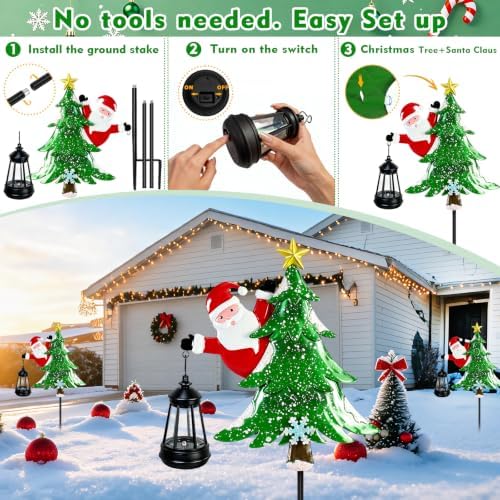 2 Packs Metal Solar Christmas Tree Santa Claus Garden Stakes Solar Lights - Image 5