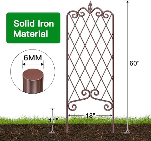 AMAGABELI GARDEN & HOME 2 Pack Garden Trellis for Climbing Plants Outdoor 60” x 18” Garden Fencing Decorative Plant Trellis Vegetables and Rose Trellis for Ivy Cucumbers Brown - Image 5
