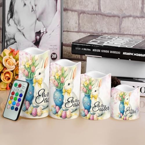 Rabbit Tulip Candles Flameless Candles with Remote and Timer LED Pillar Candles Set of 4 Candles Battery Operated Electric Fake Candles for Home Easter Decor - Image 4
