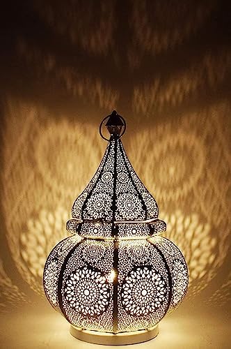 YILLE Vintage Antique Moroccan White Lantern Iron Table Lamp Moroccan Lantern Hanging Oriental Home Decor Candle Lanterns Outdoor Garden by Yille
