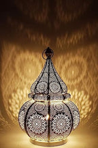 YILLE Vintage Antique Moroccan White Lantern Iron Table Lamp Moroccan Lantern Hanging Oriental Home Decor Candle Lanterns Outdoor Garden by Yille