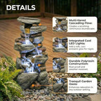 29" H Outdoor Water Fountain, 5-Tiers Cascading Resin Rocks Garden Waterfall Decor with LED Lights, Floor Standing Stone Waterfall Fountain for Garden, Patio, Backyard, Porch, Home Decor - Image 2