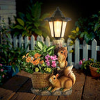 Solar Squirrels Outdoor Statues, Garden Sculpture with Flowerpot & Lantern by YEPOTUE