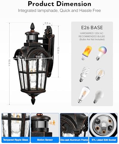 VIANIS Outdoor Motion Sensor Light, Oil Rubbed Bronze 16.4" H Aluminum - Image 5