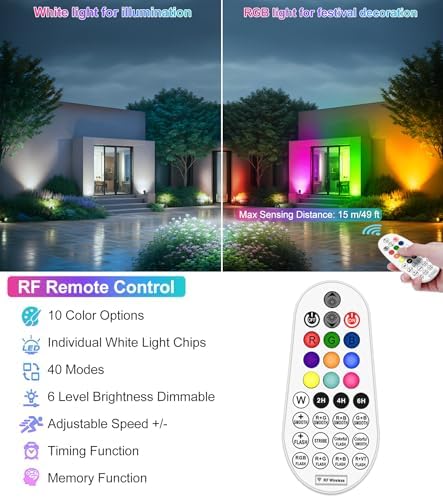 15W RGB Landscape Lighting with Remote for Yard Garden (12 Pack) - Image 2