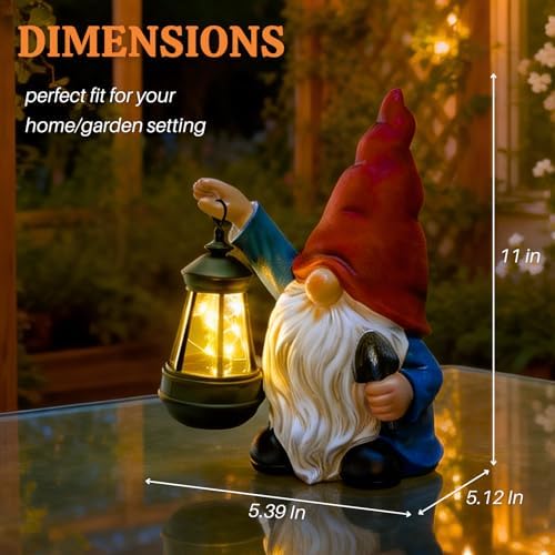 Garden Gnomes Statues Outdoor Decor with Shovel Solar Gnome with Lantern LED Lights,Terrace Xmas Courtyard Lawn Patio Porch Decoration Birthday Christmas Housewarming Gift for Mom Women - Image 4