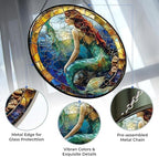 Mermaid Suncatcher Stained Glass Window Hanging Stained Glass Suncatchers Metal Chain Outdoor Garden Decor Gift for Women Christmas Thanksgiving (12”x12”) - Image 2