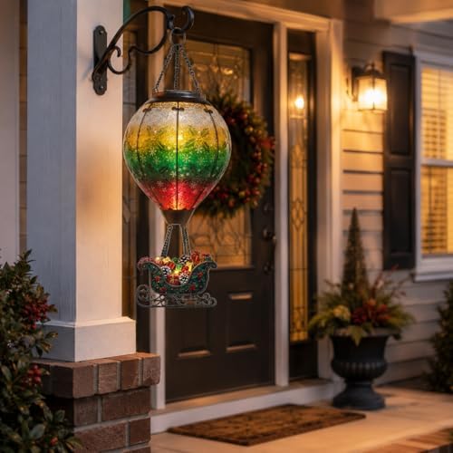 Christmas Hot Air Balloon Solar Lantern with Santa Sleigh and Flame - Image 4