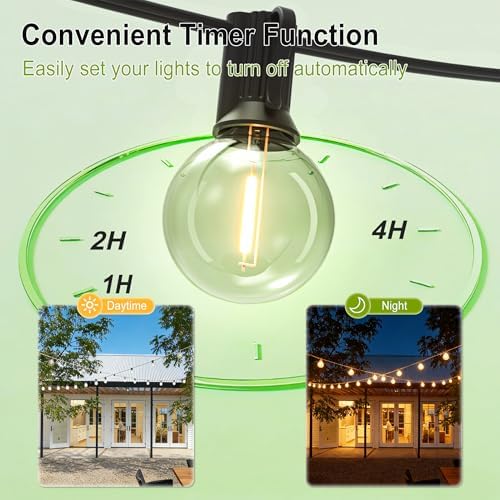 Outdoor String Lights Waterproof 30FT (1FT Bulbs Apart) Remote for Patio - Image 5