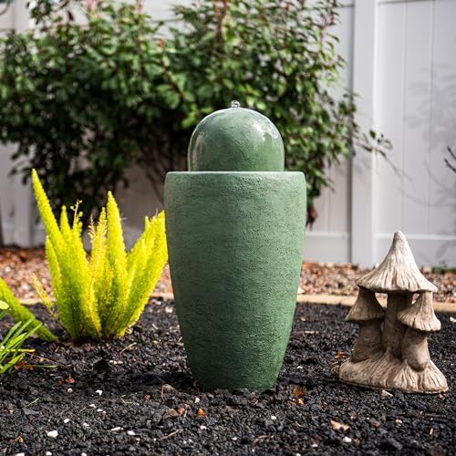 XBrand 25.98" H Green Round Stone Indoor/Outdoor Modern Sphere Water Fountain with LED Lights – Ball Bubbling Fountain Décor for Garden, Patio, Or Tabletop - Image 5