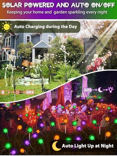 Halloween Solar Lights Outdoor, 8 Pack Firefly Lights Halloween Decorations - Image 3