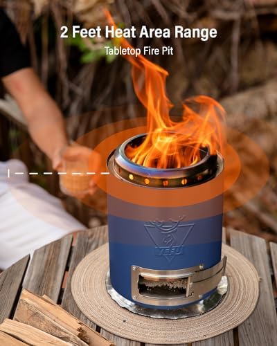 YEFU Tabletop Fire Pit, Flame Control Wood & Pellet Stove with Bag, Blue - Image 4