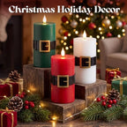 Retisee 3 Pack Christmas Flameless Candle, Santa Belt Design, Mixed Colors - Image 3
